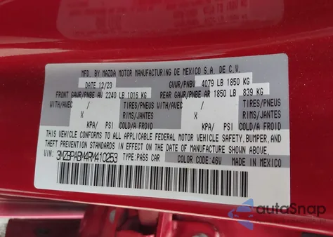 2024 Mazda Mazda3 2.5 S Select Sport z USA, uszkodzony, nr VIN 3MZBPABM4RM410253